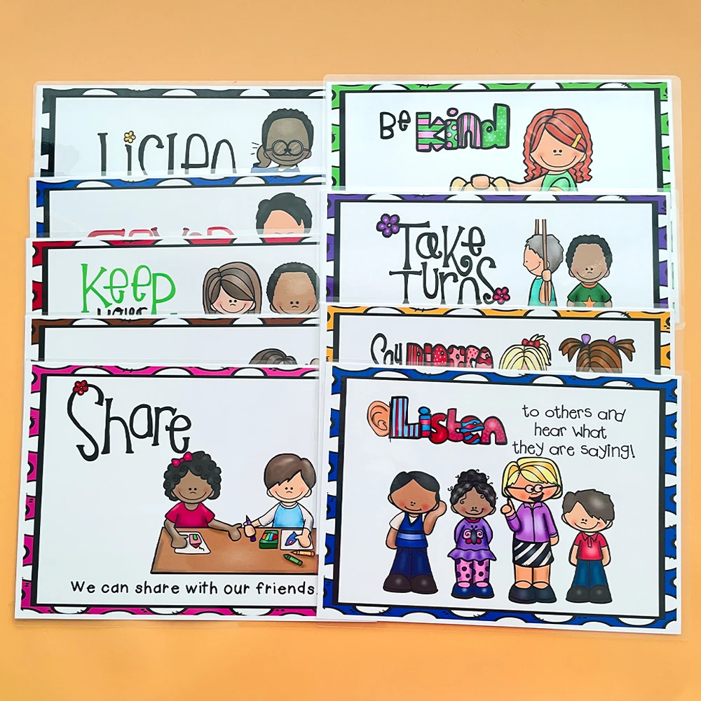 10 Règles De Classe En Anglais Affiche anglaise règles de salle de classe A4, grandes cartes, éducation  préscolaire, bonnes habitudes, bonnes manières, décoration murale, jouets  pour enfants, 9 pièces - AliExpress