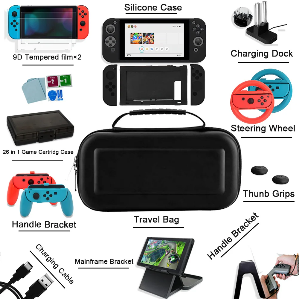 Набор игровых аксессуаров для Nintendo Switch дорожная сумка переноски Joycon защитный