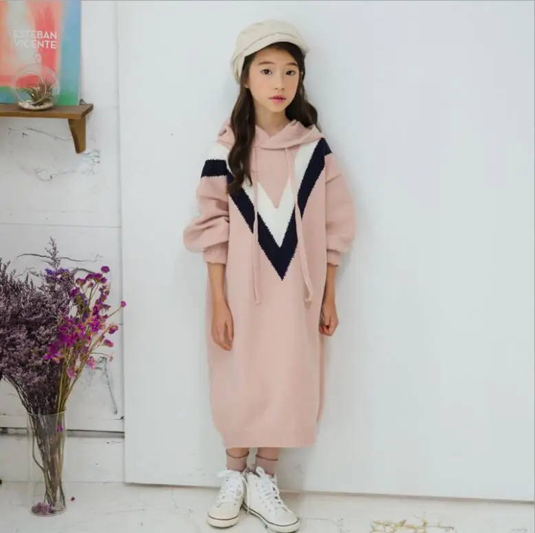 Свитер для девочек; платья с капюшоном; Осень-зима г.; платье принцессы; милая детская одежда;