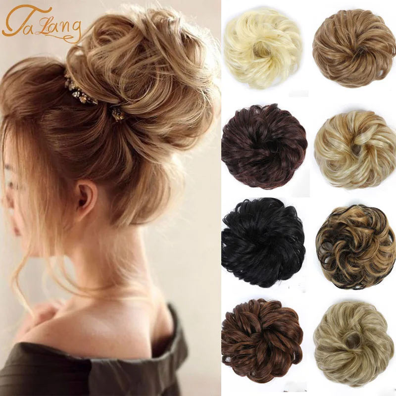 

TALANGSynthetic Messy Chignon Donut Gary Brown Color Hair Bun Pad Elastic Hair Rope Rubber Band Hair Extensions