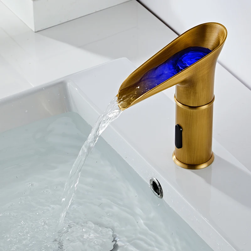 LANGYO – robinet automatique à capteur manuel intelligent LED, cascade  d'eau froide et chaude, montage sur pont, laiton massif, robinet de lavabo  à LED pour salle de bains - AliExpress