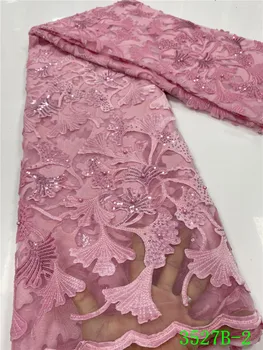 

Pink Color Sequins Lace Fabric for Wedding Party Velevt Lace Fabric Nigerian Mesh Net Lace Sequence Fabric with Beads APW3527B