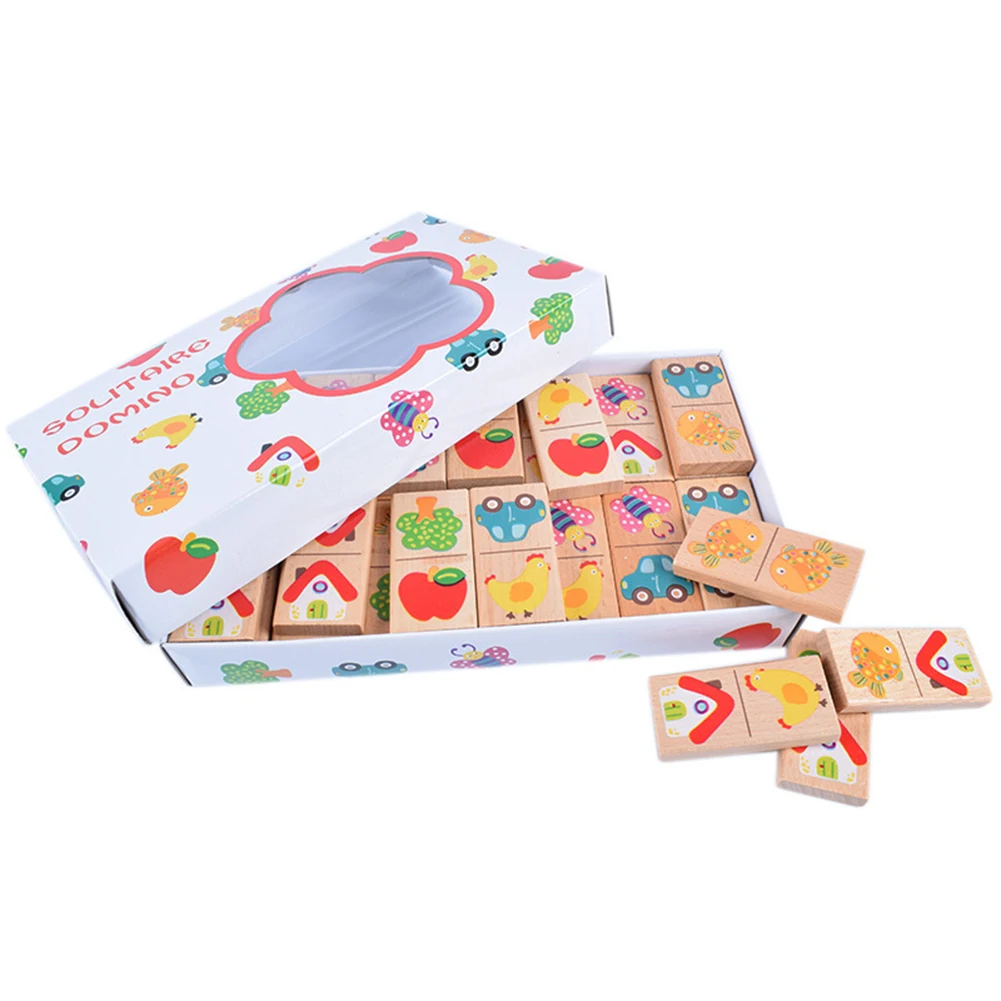 low cost  28Pcs/Set Wooden Fruit Car Pairing Domino Puzzle Blocks Children Educational Toy Kid Gift