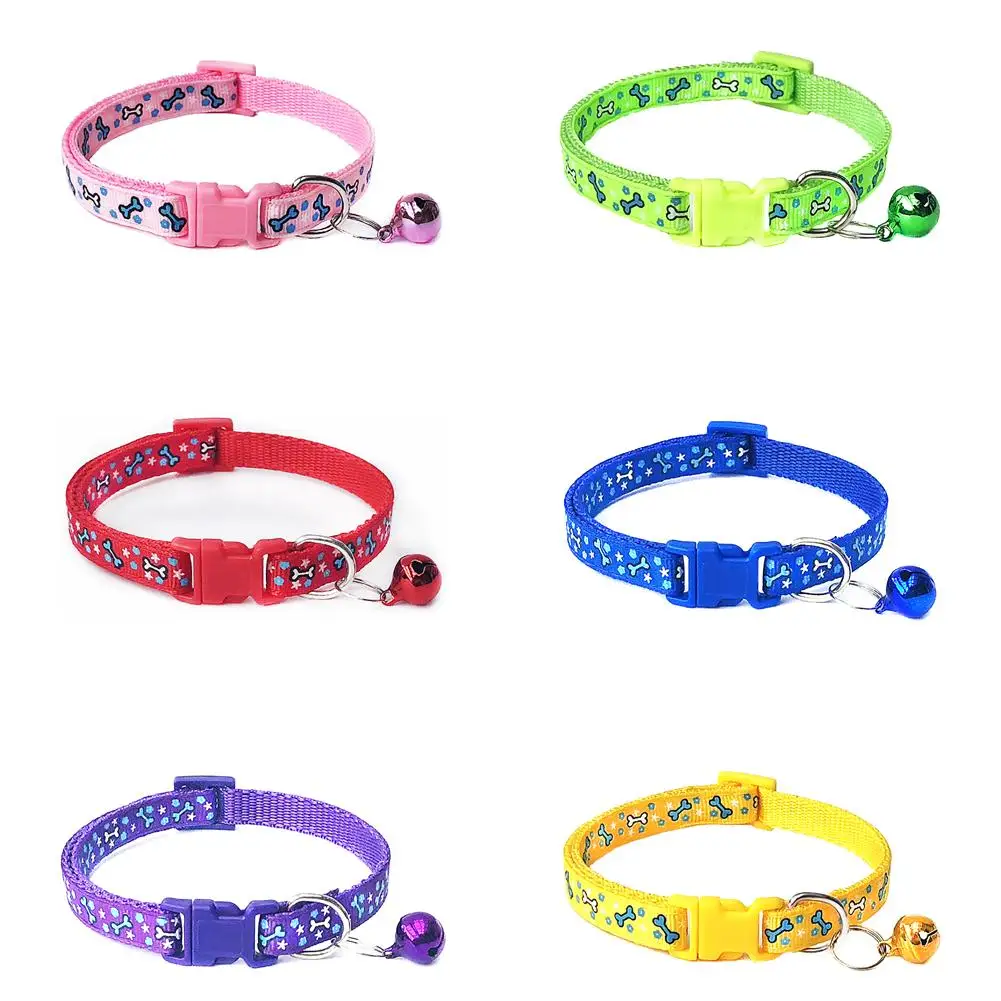 Dog Cat Bone Print Bell Adjustable Buckle Collar Necklace Neck Strap Pet Puppy Cats Accessories | Дом и сад