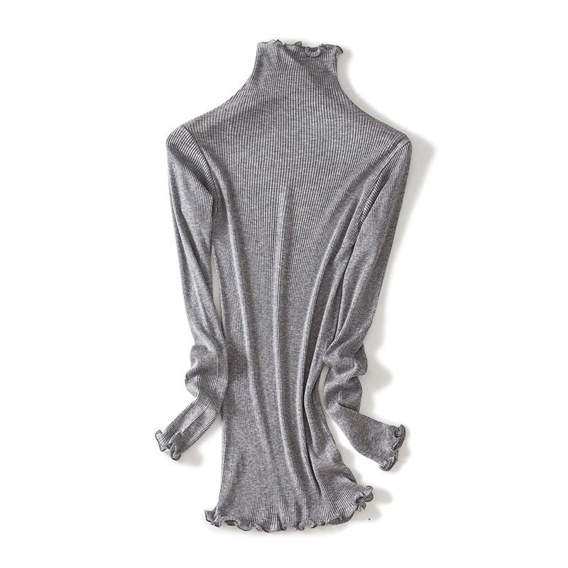 Sweater Women pullovers 80% Natural Silk 20% Cotton turtleneck Rib knits shirt long sleeved sweater Fall winter tops jumper