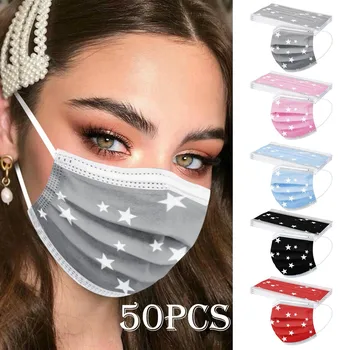

50pcs Mix Star Printing Masks 3ply Breathable Non-woven Mask Disposable Protection Face Mask Ear Loop Elastic Mascarillad