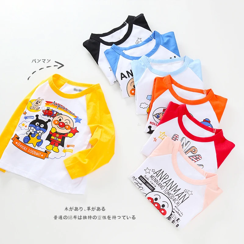 Новые осенне весенние хлопковые футболки Anpanman для мальчиков и девочек Детские с