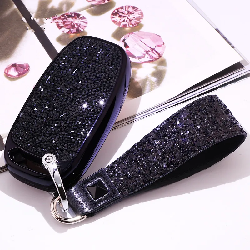 Fashion Luxury Diamond car key case cover For Audi B6 B7 B8 A3 A4 A5 A6 A7 A8 Q5 Q7 R8 TT S5 S6 S7 S8 SQ5 RS5 shell Accessories - Название цвета: C-black keychain
