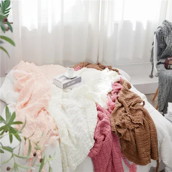

Forward and reverse woven tassel casual nap air conditioning blanket home office towel blanket for spring autumn