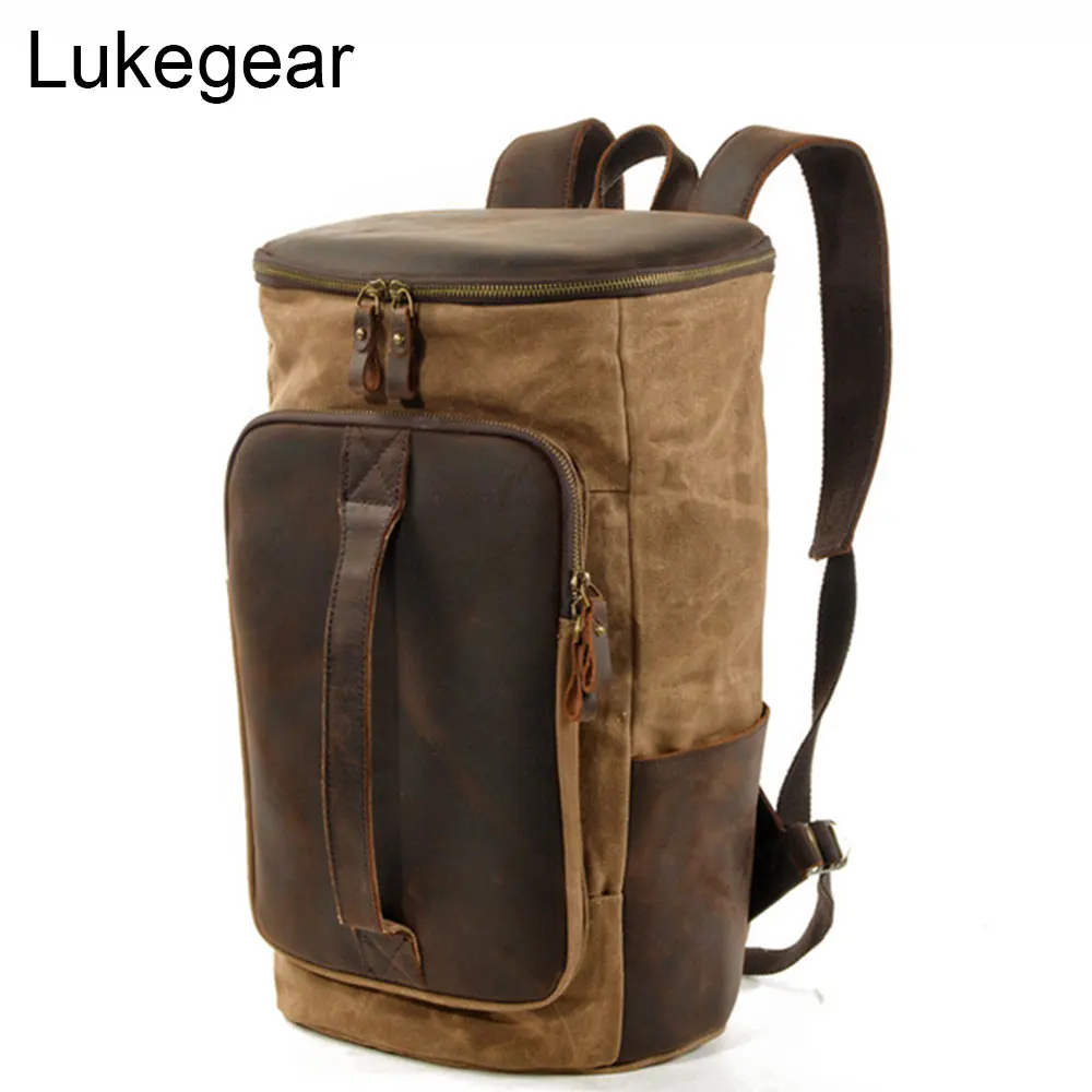 Рюкзак из натуральной кожи, уличные рюкзаки, масляные восковые холщовые школьные сумки, водонепроницаемые сумки в винтажном стиле
