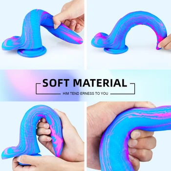 Anus Orgasm Colorful Soft Long Penis Big Dildo Realistic No Vibrator Suction Cup Sex Toys for Woman Lesbian Female Masturbation 5