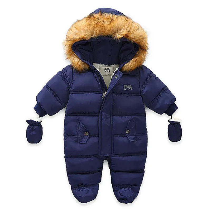 Baby Girl Boy Winter Warm Snow Wear Footies Romper Jumpsuit 6-24M Infant Toddler Casual Cotton Long Sleeve Hooded Parkas Outfits
