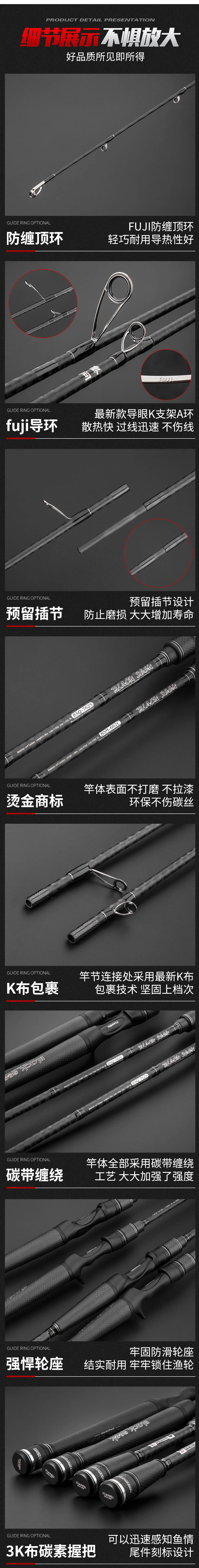 Lurekiller Yuanwei черный Seek Япония Fuji части углерода спиннинг/Литье удочка углеродная ручка бас стержень форели стержень