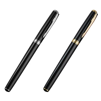 

2 Pcs Metal Roller Pens Fine Point (0.5mm) Elegant Pen Signature Executive Business for Men Women Noble Black Silver & Black Gol