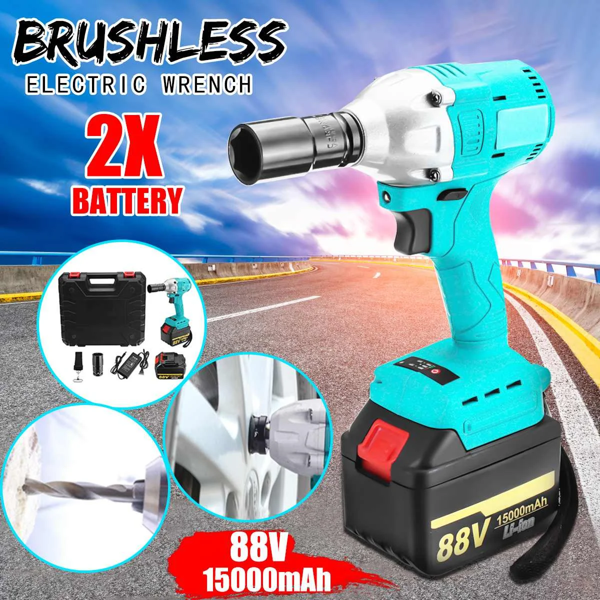 

88V 15000mAh Electric Wrench Battery Brushless Dual Speed Impact Wrench Cordless Rechargeable Electric Impact Drill Power Tools