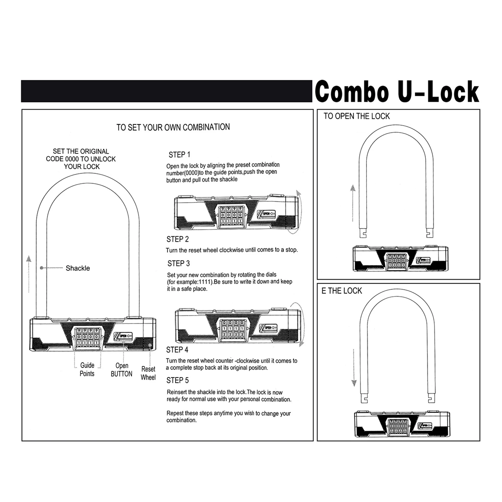 Bicycle U Lock Digit Bicycle Chain Lock Anti-theft and Cutting Alloy Steel  Motorcycle Cycle Bike Cable Code Password Lock