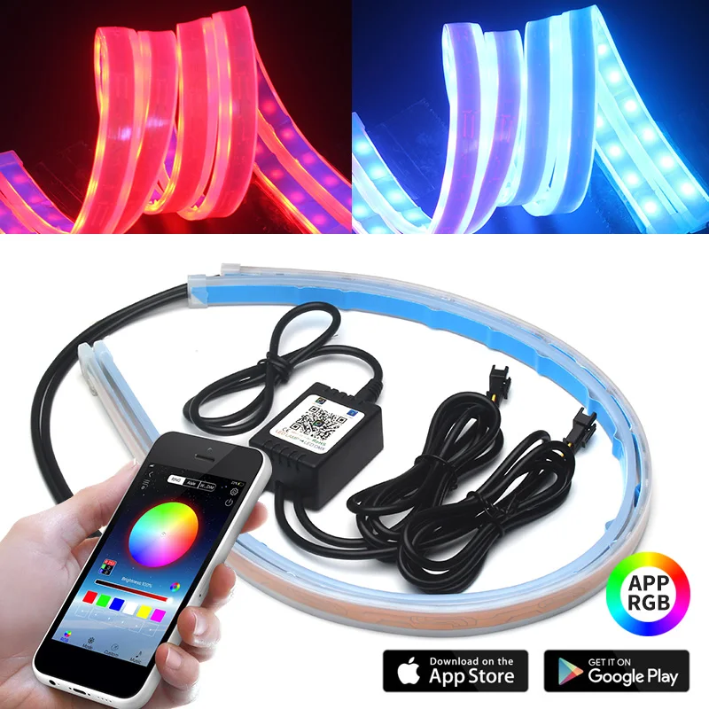 

Car Sequential Flowing RGB Daytime Running Lights 30CM 45CM 60CM LED Car steering Signal Flexible Headlight Angel Eye Light