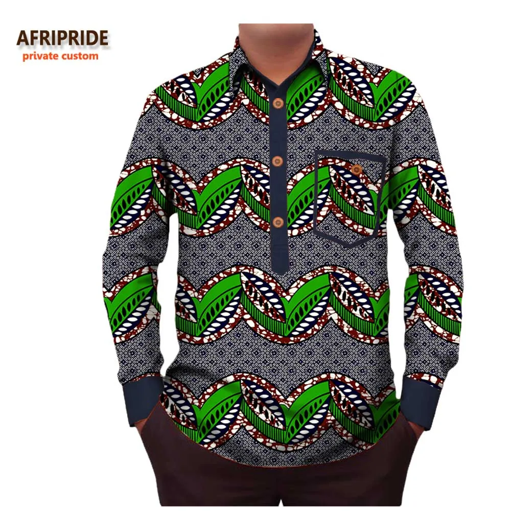 Африканская Анкара, принтованная футболка для мужчин, AFRIPRIDE, индивидуальная, с длинным рукавом, зубчатый воротник, повседневная мужская рубашка, хлопок, A731203 - Цвет: 541J