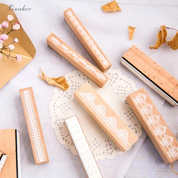 

XINAHER 10pcs/set Vintage Strip Lace stamp DIY wooden rubber stamps for scrapbooking stationery scrapbooking standard stamp