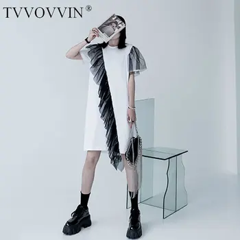 

loose Ruffle Patchwork Dress Fashion New Women Elegant 2020 Spring Hit Color Pleated Goddess Fan Casual Style Dress P059