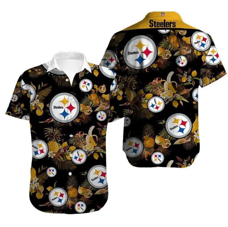 

USA Size Men Pittsburg Hawaiian Shirt Loose Steelers Summer Digital Printing Quick Dry Breathable Hawaii Beach Floral shirt