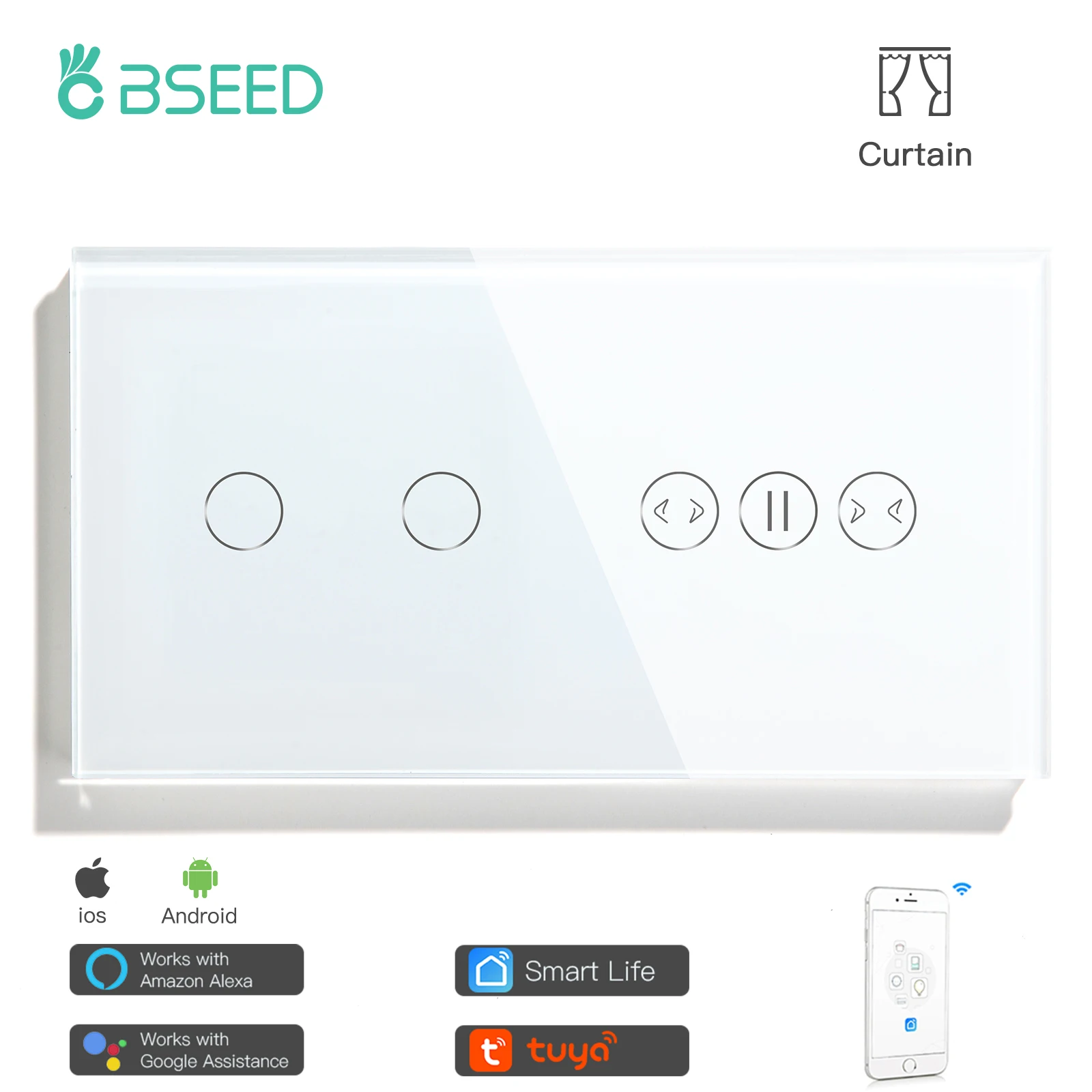 Переключатель для штор BSEED с Wi-Fi и 2 клавишами умный переключатель белого черного