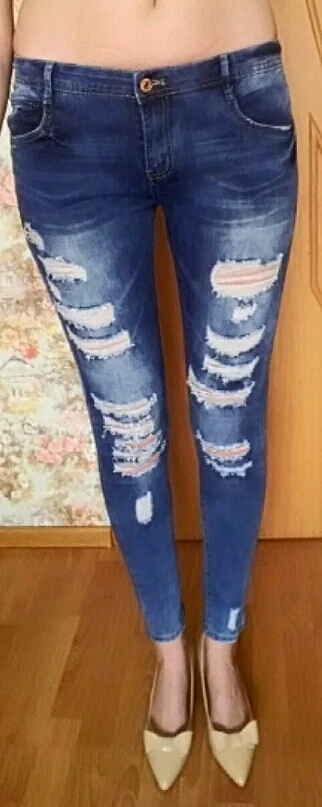AliExpress EBay Европа и Америка бутик стрейч хлопок с дырками бойфренд карандаш узкие джинсы