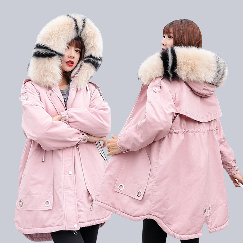 

Winter Parkas 2019 warm winter Parkas coats hooded fur collar thick long cotton jackets coat -30 degree snow jacket female