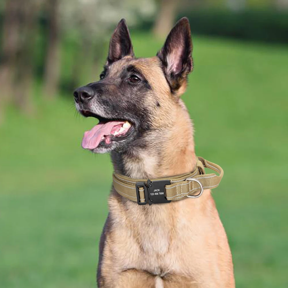 Military Tactical Pet Dog Collar Personalized Custom Nylon Reflective Small Medium Large Dog Collars Engraved ID Name Adjustable