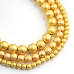 Premium Hematite Rose Gold & Silver Plated Round Beads for Jewelry Making - Assorted Sizes 2 - 12mm, 15 Strand (Matte 18k Gold)