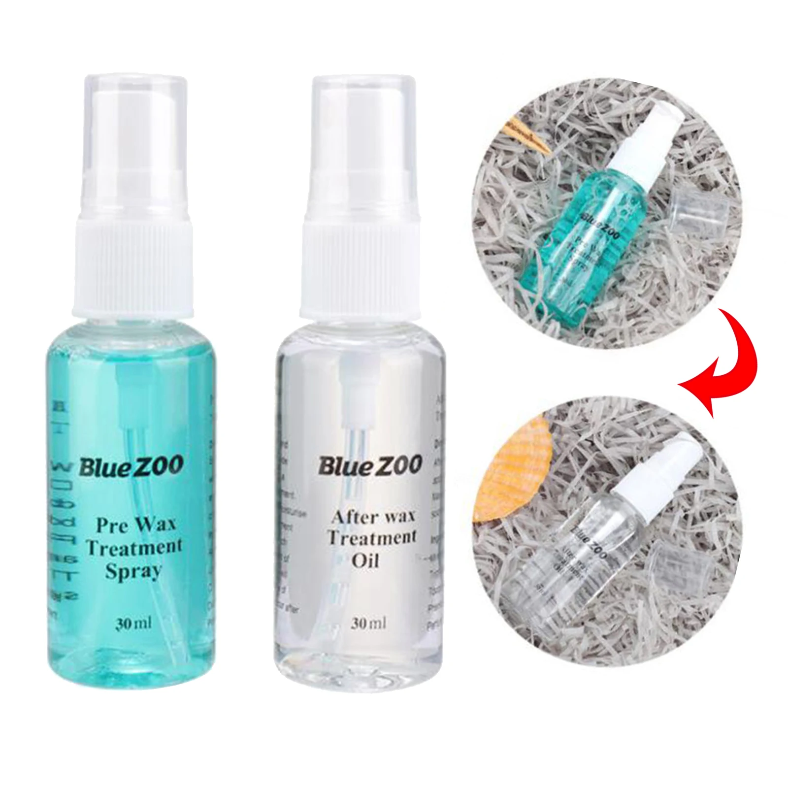 2 Bottle Pre & After Waxing Treatment Spray Liquid 30ml Hair Removal Tool Cleanser Set Waxing Sprayer Kit Smooth Body
