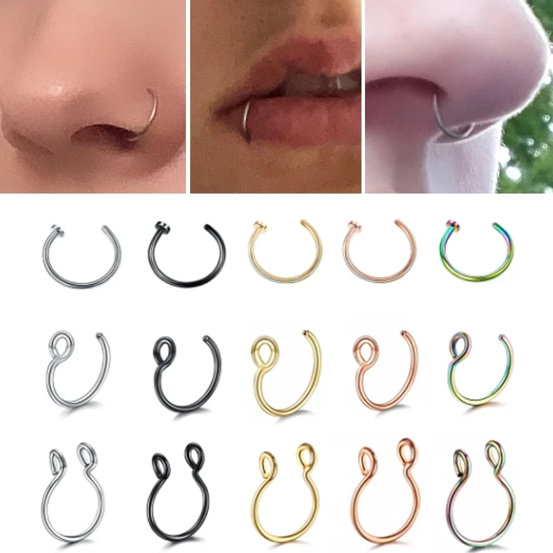 1Pcs Fake Piering Septum Nose Ring Fashion punk Non Piercing Lip Ring Earring Clip Stainless Steel Non Perforation Body Jewelry