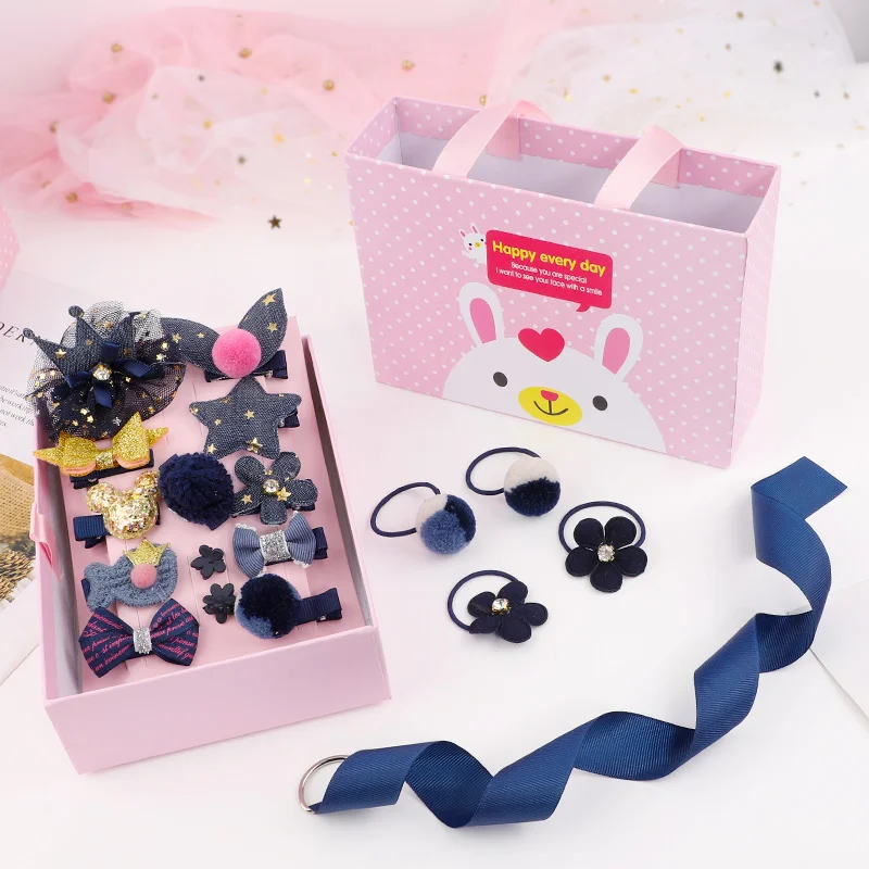 Kids Children Hair Accessories Hairpins Barrettes Baby Fabric Bow Flower Princess Hair Clip Girls Elastic Hair Bands Ties in Box - Цвет: 2