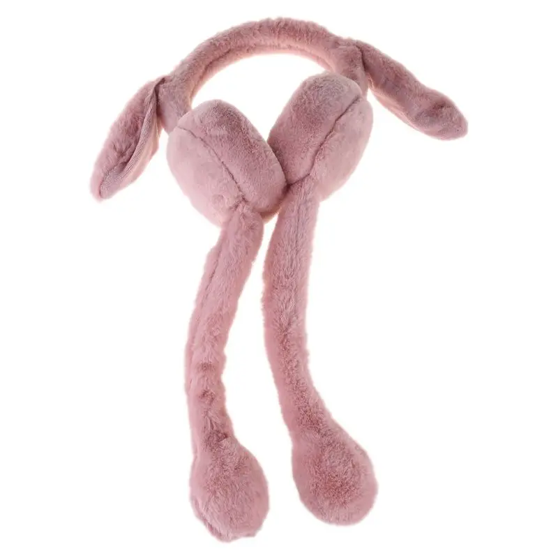 Зимняя плюшевая повязка на голову для взрослых и детей, наушники с милой подвижной подушкой безопасности, заячьи ушки, подарок - Цвет: Deep pink