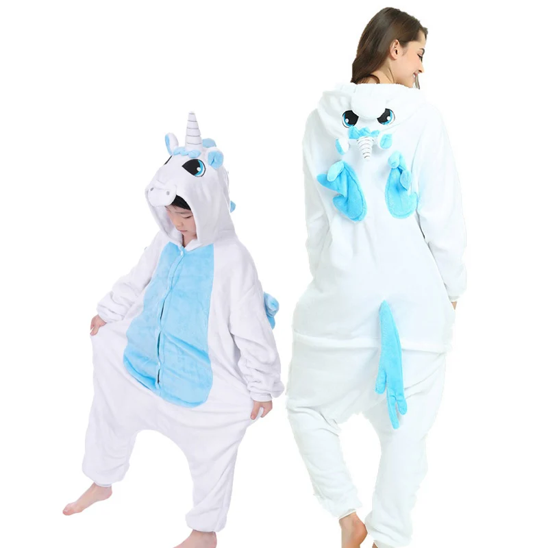 Unicorn Blue Kigurumi/костюм для детей и Adlut; одинаковые пижамы для всей семьи; одежда для сна для мамы и детей; одежда для сна с рисунком единорога; одежда для сна - Цвет: Unicorn Blue