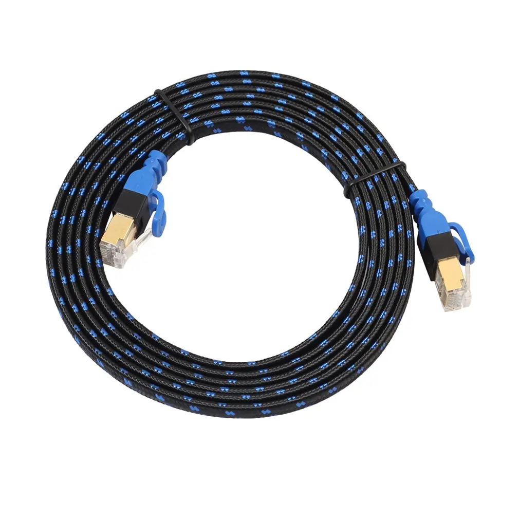 

NAS Cat7 Ethernet Cable Internet Network LAN Flat Cable Cord with Fiber Mesh Double Shield for Notebook Desktop PC Router
