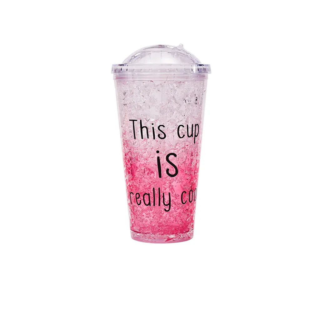 Охлаждающая двойная пластиковая меняющая цвет слайдер сломанная чашка для льда Студенческая наружная Спортивная бутылка милый узор походный чайник - Цвет: Red