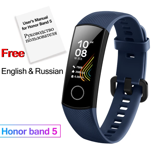 Blue huawei Honor Band 5 Смарт-браслет полноцветный AMOLED фитнес-браслет стильные часы лица смарт-пульсометр трекер сна - Цвет: Blue