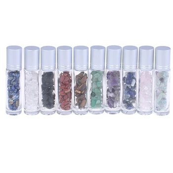 

10ml Natural Semiprecious Stones Essential Oil Gemstone Roller Ball Bottles Transparent Glass Healing Crystal Chips Inside