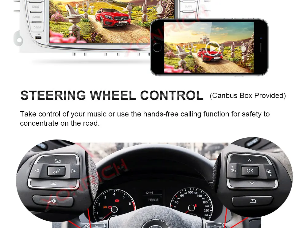 Perfect Xonrich Android 9.0 GPS Car Radios 2 Din Car Multimedia player Audio DVD Player For Ford/Focus/S-Max/Mondeo 9/GalaxyC-Max 4+64G 9