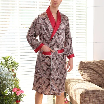 

Men Satin Silk Summer Casual Loose Pajamas Kimono Bathrobe Robe Gown Loungewear Men's One-piece Silk Nightgown