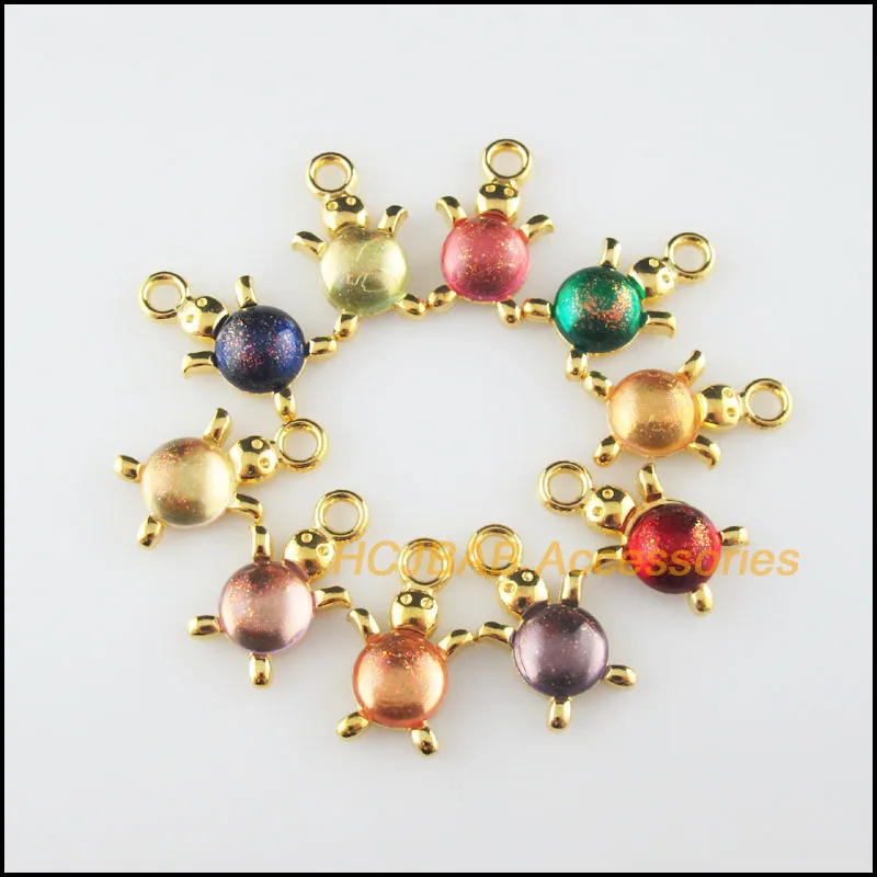 

10 New Round Charms Connectors Mirage Mixed Resin Flower Pendants Gold Color 15x23mm
