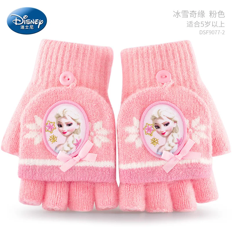 Frozen C Pink Дисней Дети Замороженные 2 Принцесса Эльза уличные теплые детские перчатки мультфильм Замороженные половина пальцев Варежки для девочек зимние От 5 до 10 лет - Цвет: Frozen C Pink