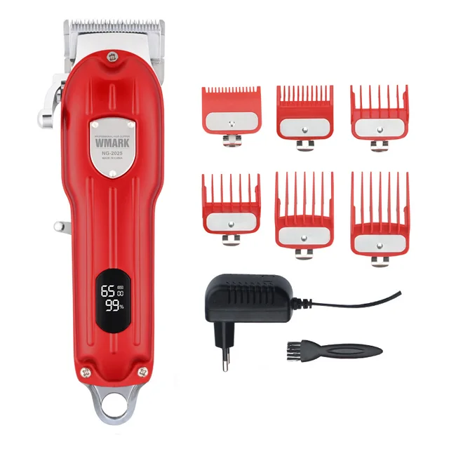 2021 New WMARK NG2025B All-Metal Corded or Cordless Use Hair Clipper With LCD Display 6500 RPM Hair Trimmer 9CR18 Blade 2500mAh Red