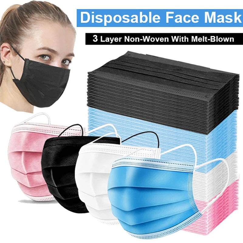 

Mouth Masks 3-layer Anti-Dust Disposable Mascarillas 50/100 Pcs Non Woven Meltblown Cloth Masks Elastic Ear Loop Face Mask PM041