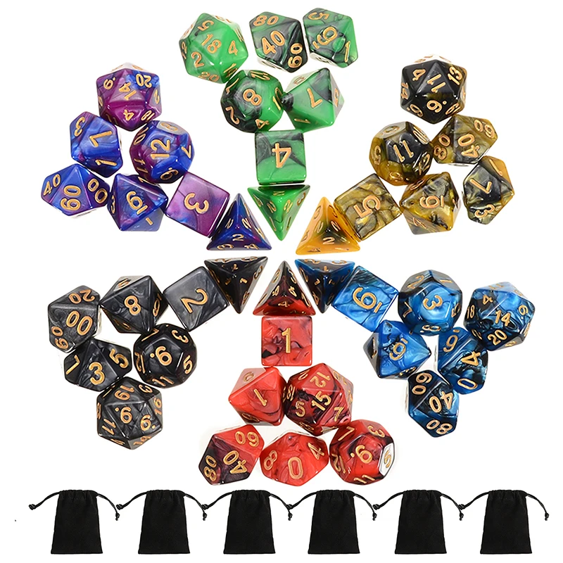 42Pcs Mixed Color Dice Polyhedral Dices For Dungeons & Dragons DND RPG Game Funny Dice Set with 6 Bags