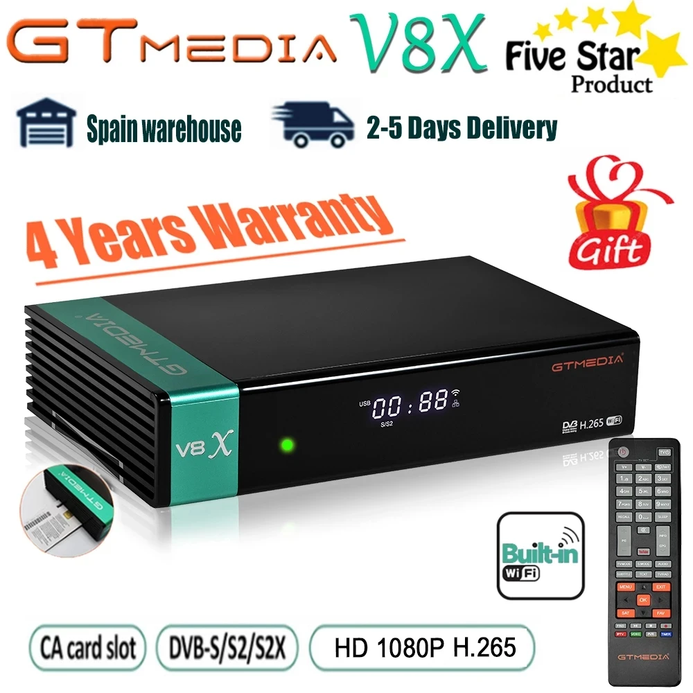 GTMEDIA V8X H.265 DVB S2 Satellite receive DVB S2 S2X Buildin Wifi CA