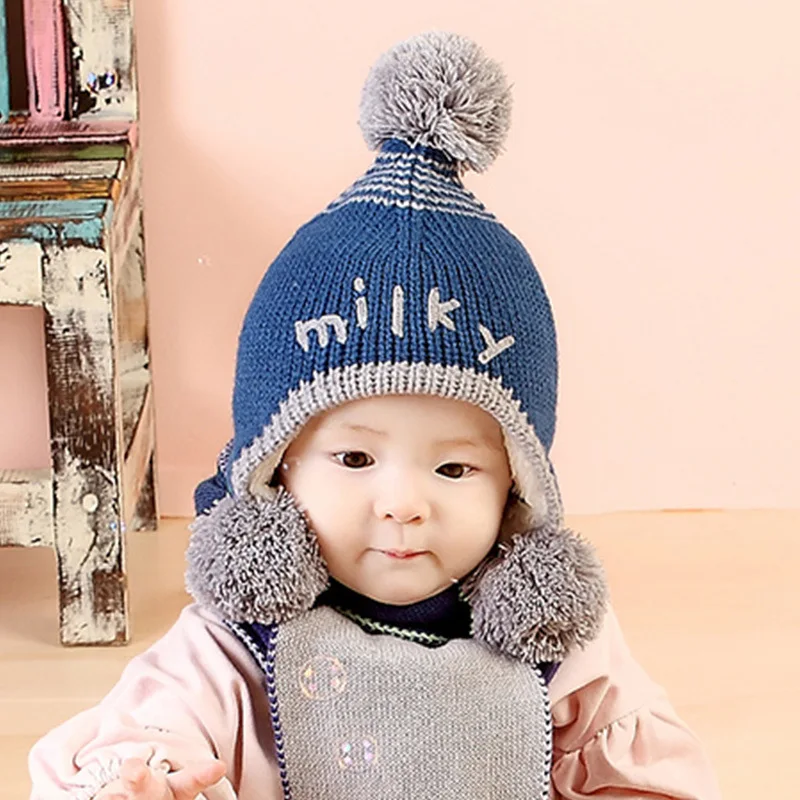 Детский набор из шапки и шарфа для детей 1-4 лет, Осень-зима, новая шерстяная шапка для маленьких мальчиков и девочек - Цвет: Синий