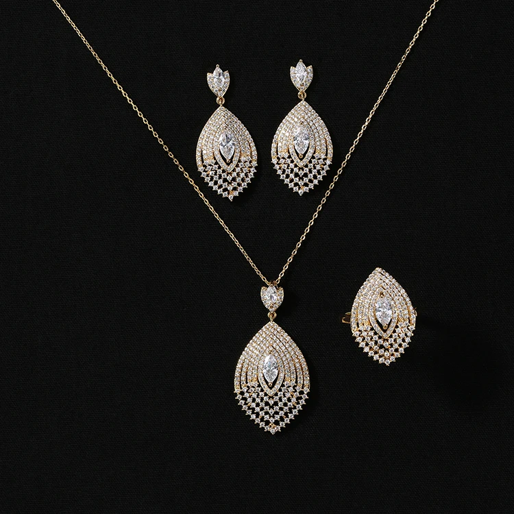 Ювелирный Набор HADIYANA, винтажное ожерелье, кольцо и серьги, набор для женщин, вечерние, высокое качество, кубический цирконий CN992 Conjunto de joyas