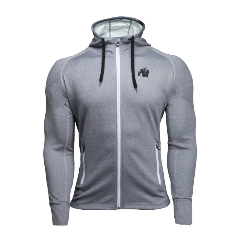light grey Спортивная Толстовка для фитнеса, толстовки для тренировок, мужская повседневная хлопковая спортивная одежда, осенняя Новинка, мужской модный пуловер с принтом, топы, брендовая одежда - Цвет: light grey